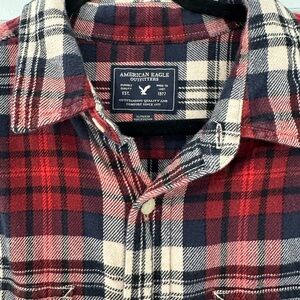 American Eagle Outfitters Red and Navy Plaid Flannel